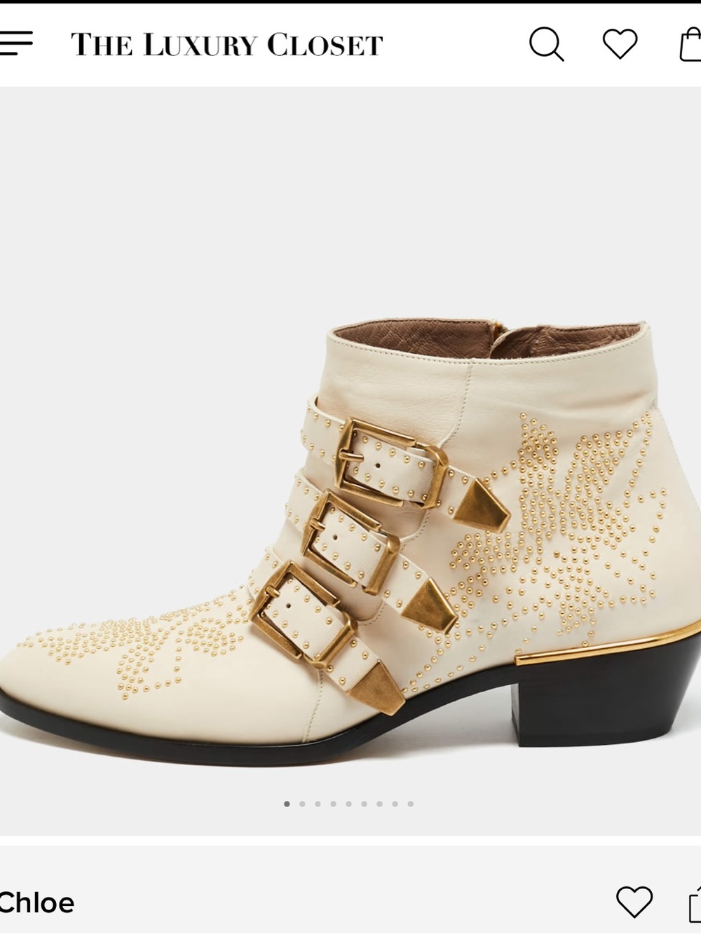 Chloe Susanna Cream Studded Leather Ankle Boots Sz 37